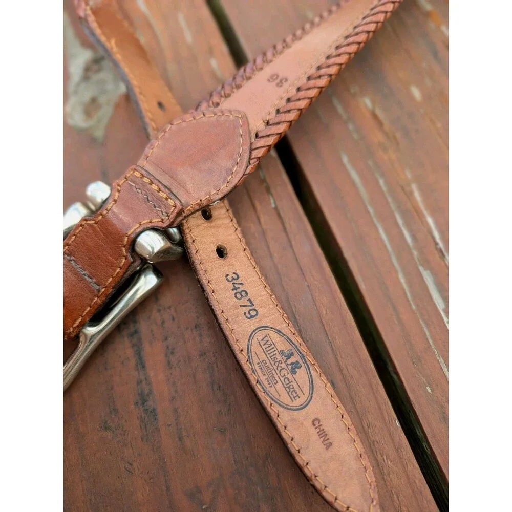 Willis & Geiger Braided Horsehair Woven Brown Leather Belt Silver Buckle 36